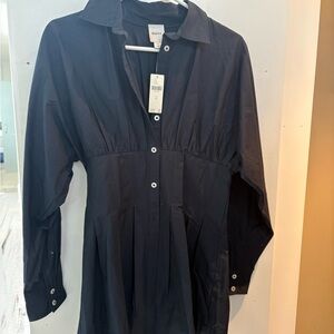 Maeve Cinched Waist Navy Button-Up Shirt